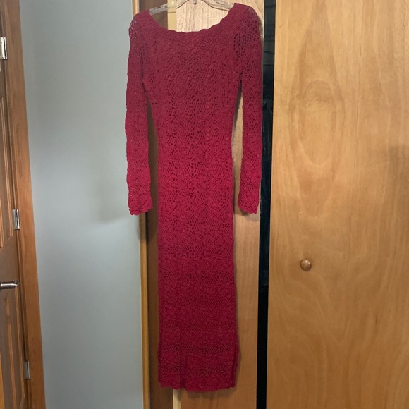 Vintage Spiegel Red Long Sleeve Crocheted Dress - Picture 3 of 4